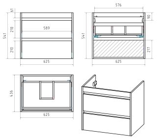 Подвесная тумба под раковину Brevita Balaton BAL-06065-03-012Я 65см белый/бежевый